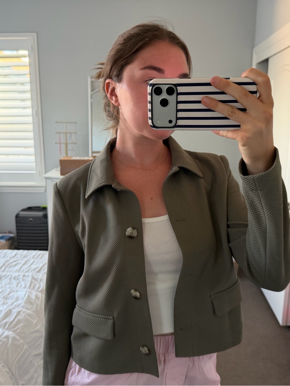 Olive Green Textured Women's Jacket